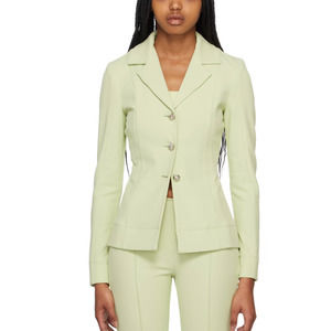 GANNI Lime Green Twill Silver Chunky Nugget Button Blazer 40 Fitted Jacket L
